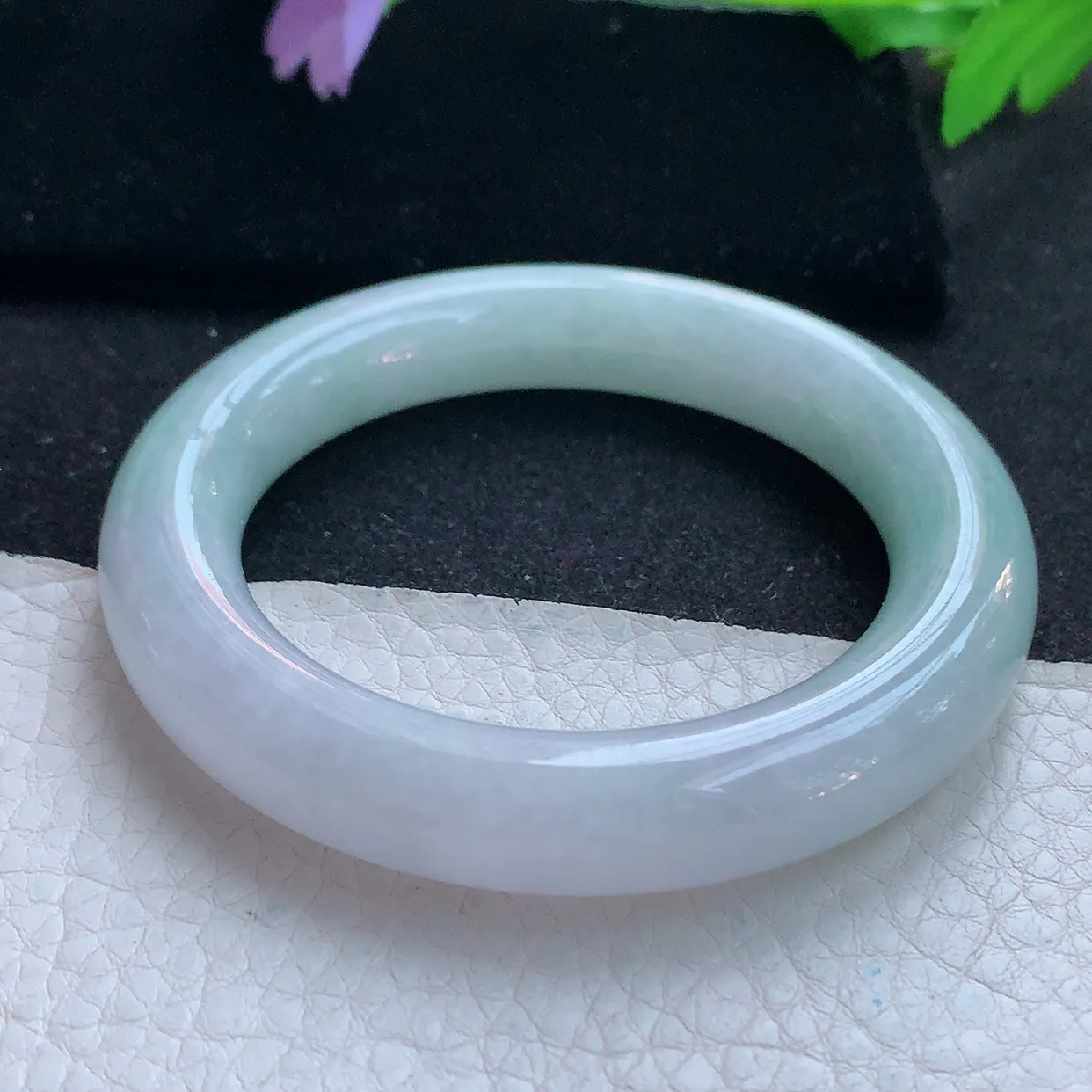 js小圈口52*11.8*11胖圆镯 天然翡翠A货玉手镯淡春带彩福镯 玉手环