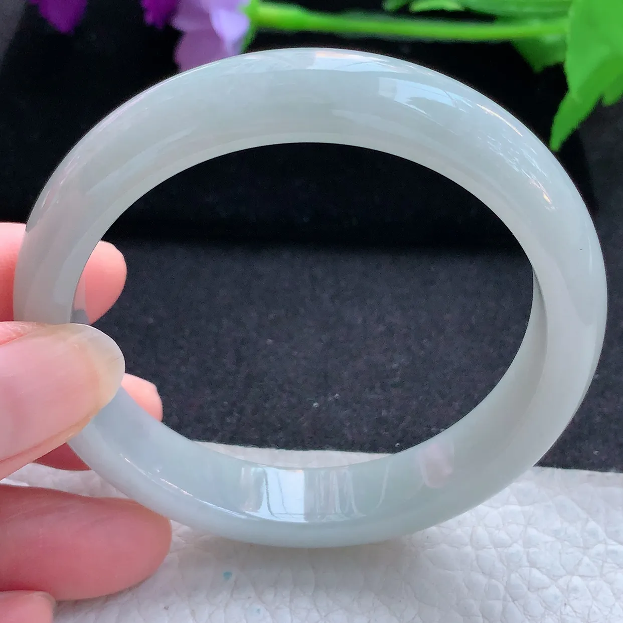 ll自然光57*12*7.8平安镯 天然翡翠A货玉手镯白月光纯美宽边玉手环