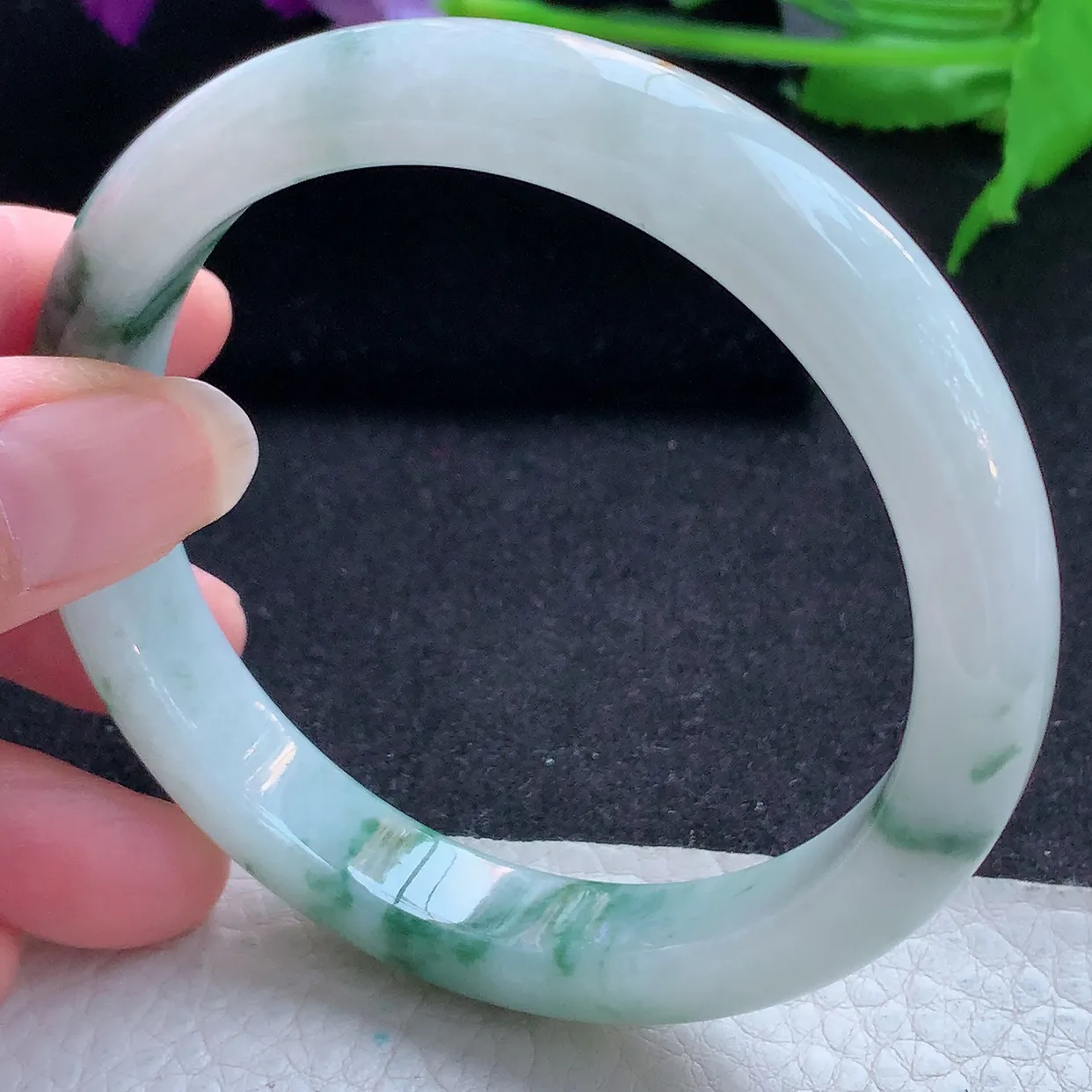 ll大圈口62.5*11.8*8.5平安镯 天然翡翠A货玉手镯飘花宽边玉手环