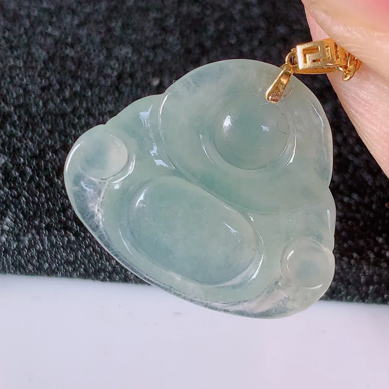 18K金镶嵌冰种翡翠佛公吊坠，玉笑佛，饱满，开脸喜庆，品佳品，配戴优雅迷人！#41.2