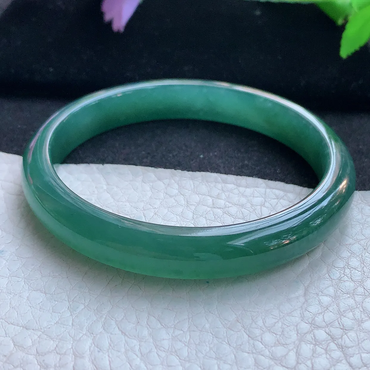 ll自然光59.5*10.2*7平安镯 天然翡翠A货玉手镯冰蓝秀气宽边玉手环