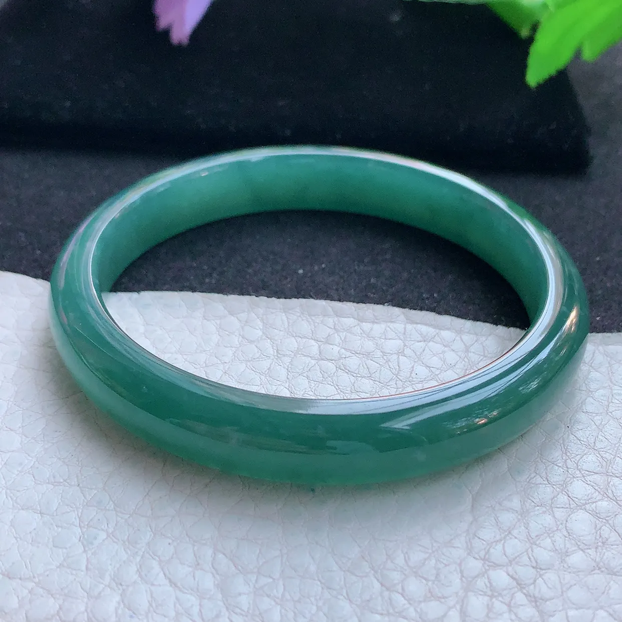 ll自然光58.5*10*7平安镯 天然翡翠A货玉手镯冰润蓝韵秀气宽边玉手环