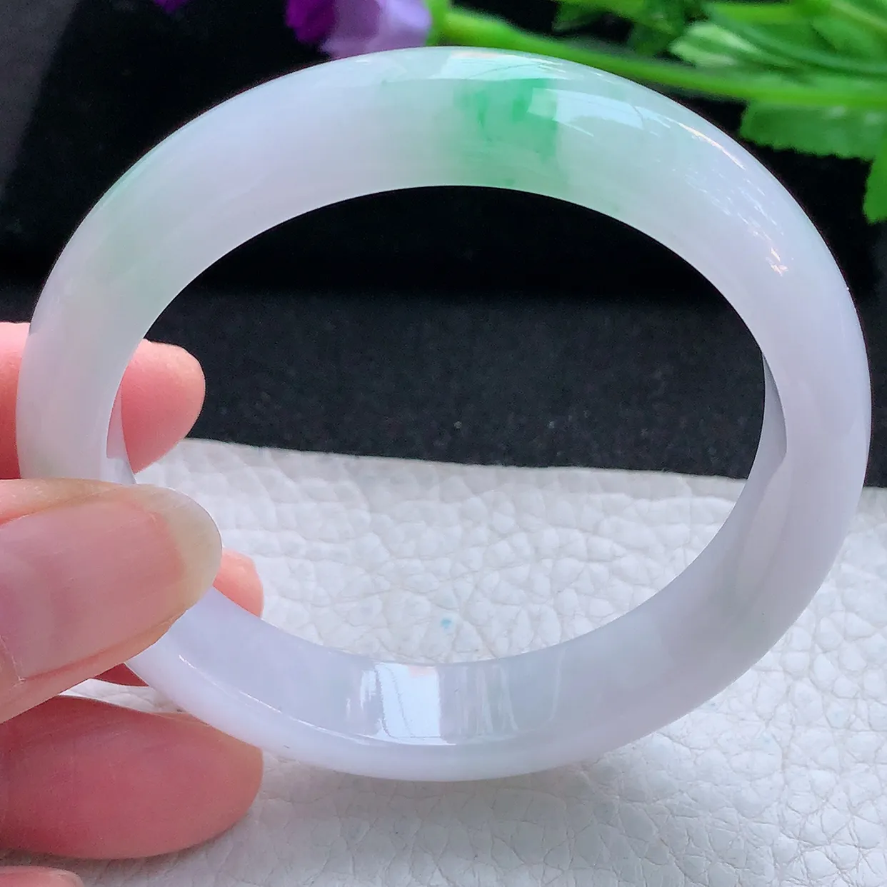 nr自然光57*12.8*8平安镯 天然翡翠A货玉手镯冰飘阳绿宽边玉手环