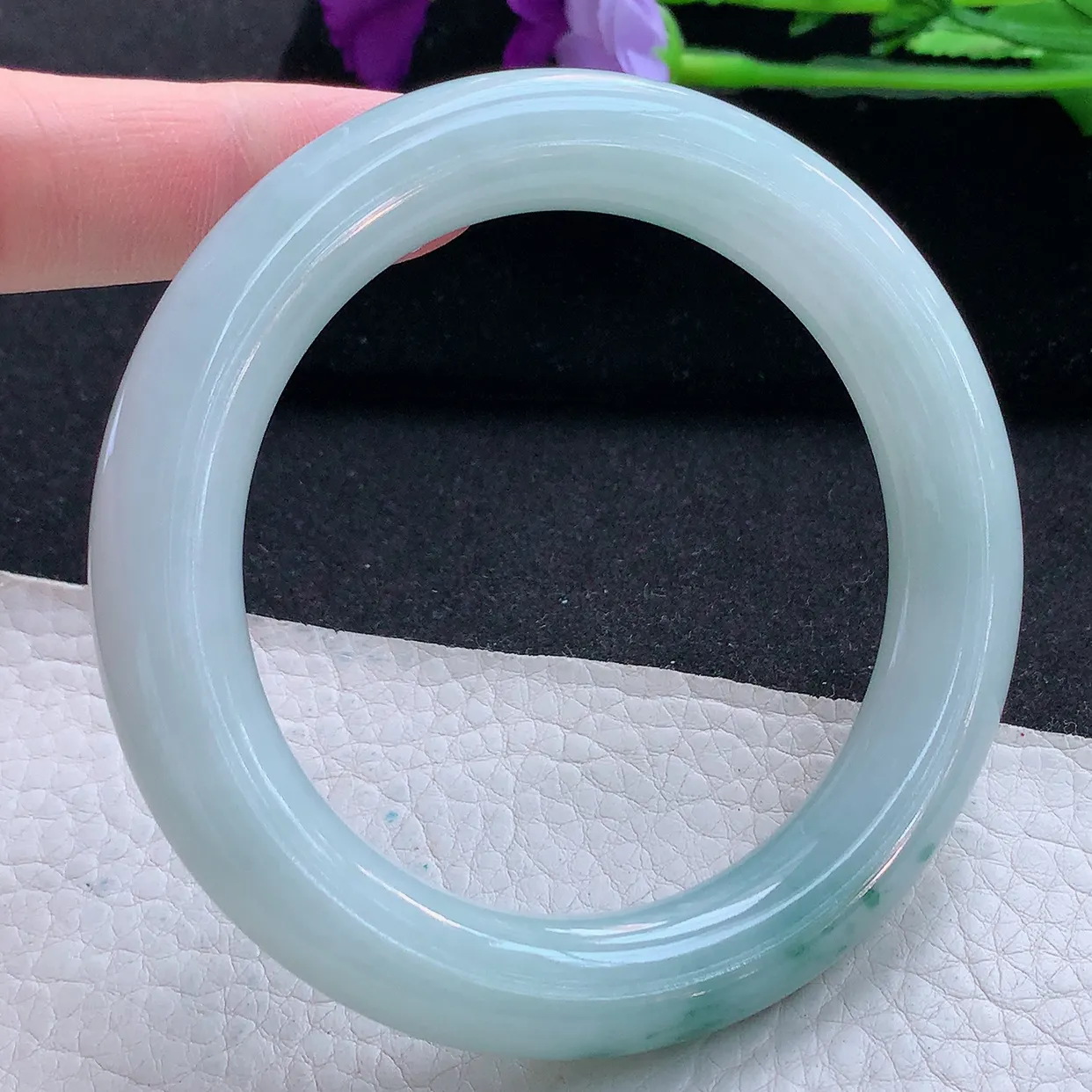 js大圈口60*12*11.8胖圆镯 天然翡翠A货玉手镯飘花大气圆条玉手环