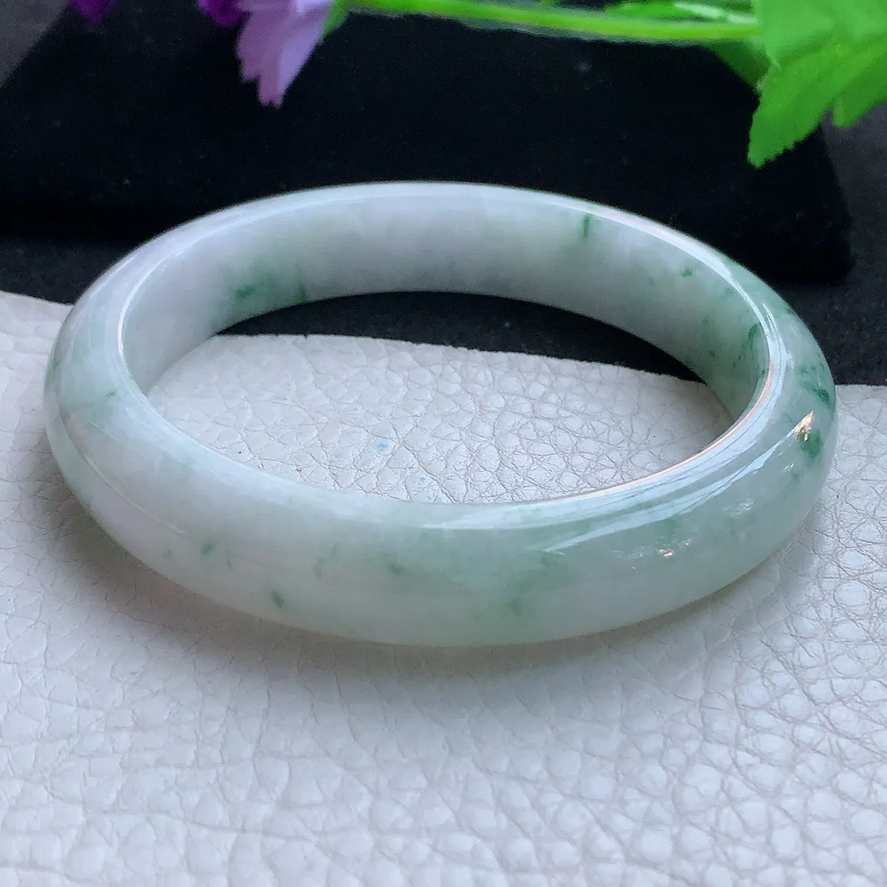 ll大圈口63*12.6*8.6平安镯 天然翡翠A货玉手镯飘花灵动宽边玉手环