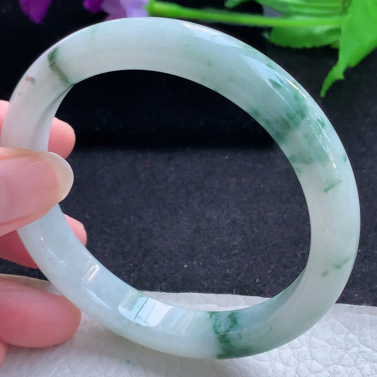 ll大圈口62.5*11.8*8.5平安镯 天然翡翠A货玉手镯飘花宽边玉手环