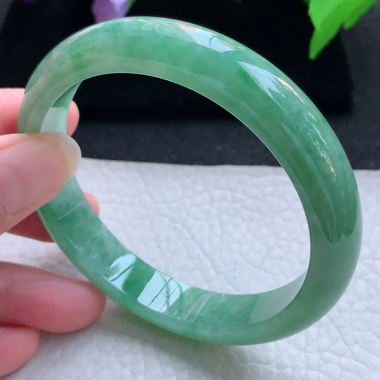 ll大圈口59.8*12*7.,平安镯 天然翡翠A货玉手镯满绿水润宽边玉手环