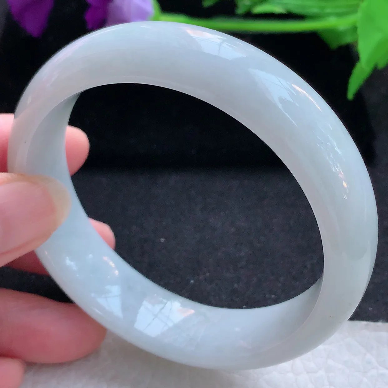 ll大圈口59.5*16.8*8.2轮胎镯 天然翡翠A货玉手镯白月光纯美宽边玉手环