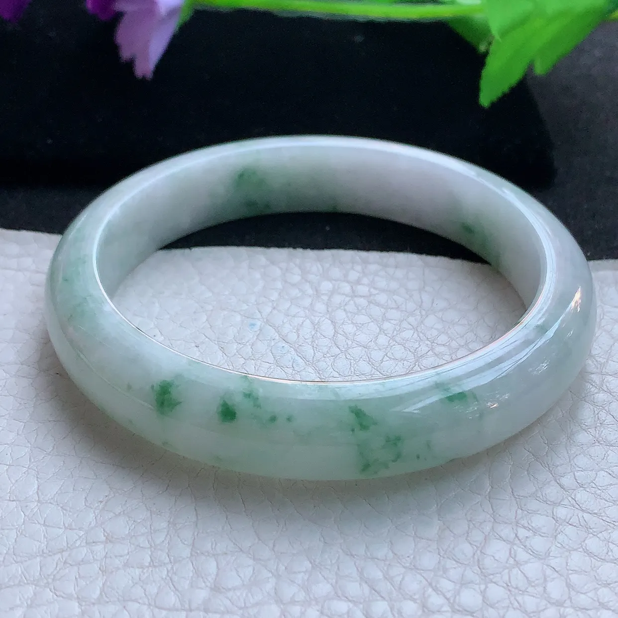 ll大圈口63*12.6*8.6平安镯 天然翡翠A货玉手镯飘花灵动宽边玉手环