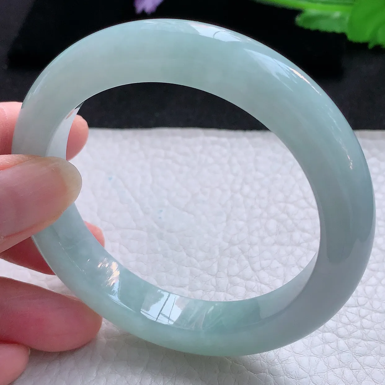 ee自然光57*11.6*9.2平安镯 天然翡翠A货玉手镯天空蓝水润宽边玉手环