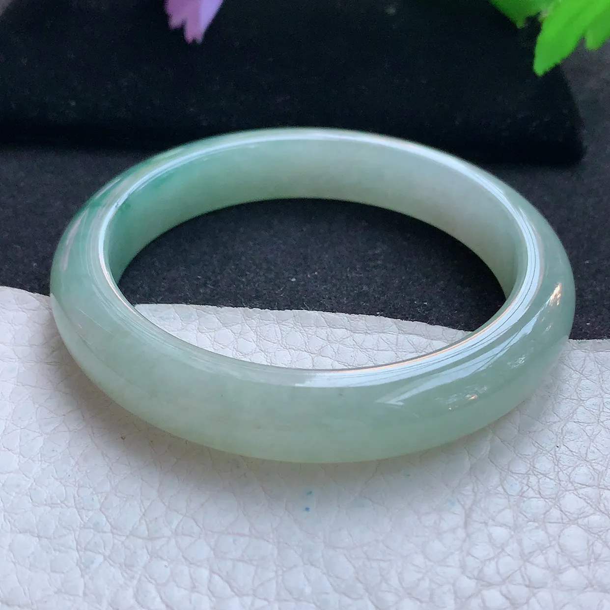 ll自然光56.5*11.3*8.2平安镯 天然翡翠A货玉手镯冰飘花清秀宽边玉手环