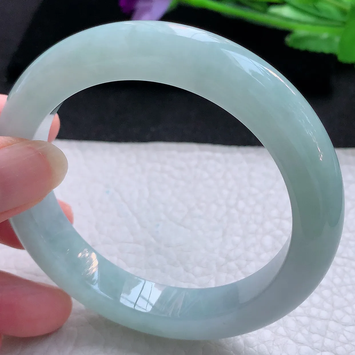 ee自然光57*11.6*9.2平安镯 天然翡翠A货玉手镯天空蓝水润宽边玉手环