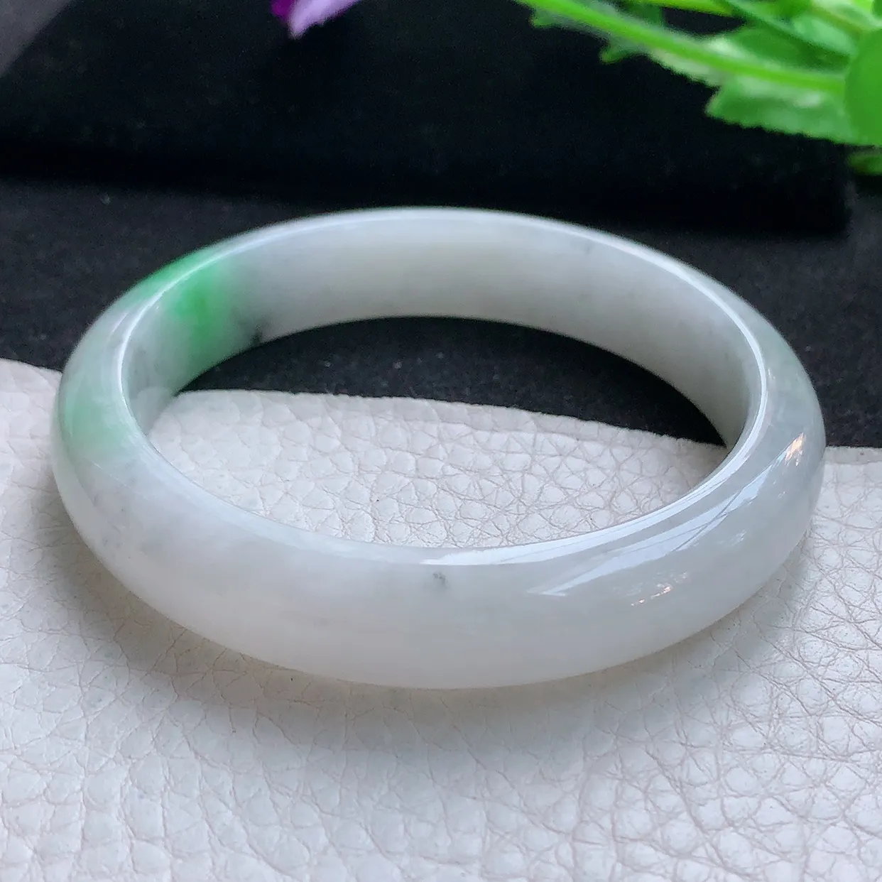 ll自然光58*12.5*7.7平安镯 天然翡翠A货玉手镯飘绿清秀宽边玉手环