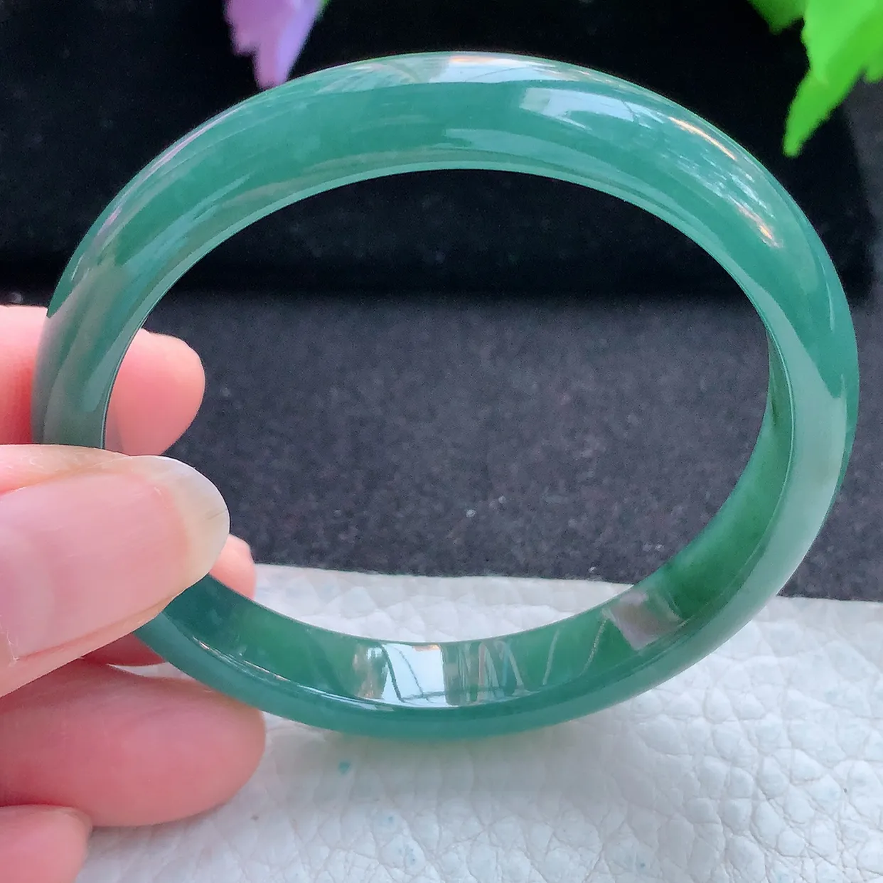 ll自然光54.5*10*6.3平安镯 天然翡翠A货玉手镯蓝韵秀气宽边玉手环