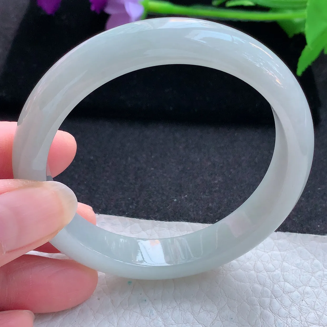 ll自然光57*12*7.8平安镯 天然翡翠A货玉手镯白月光纯美宽边玉手环