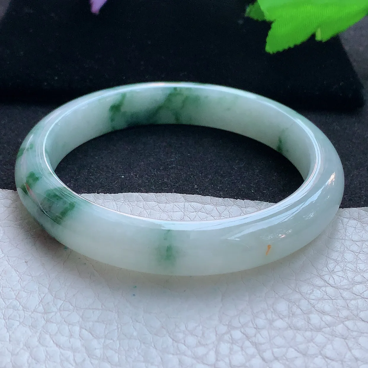 ll大圈口62.5*11.8*8.5平安镯 天然翡翠A货玉手镯飘花宽边玉手环
