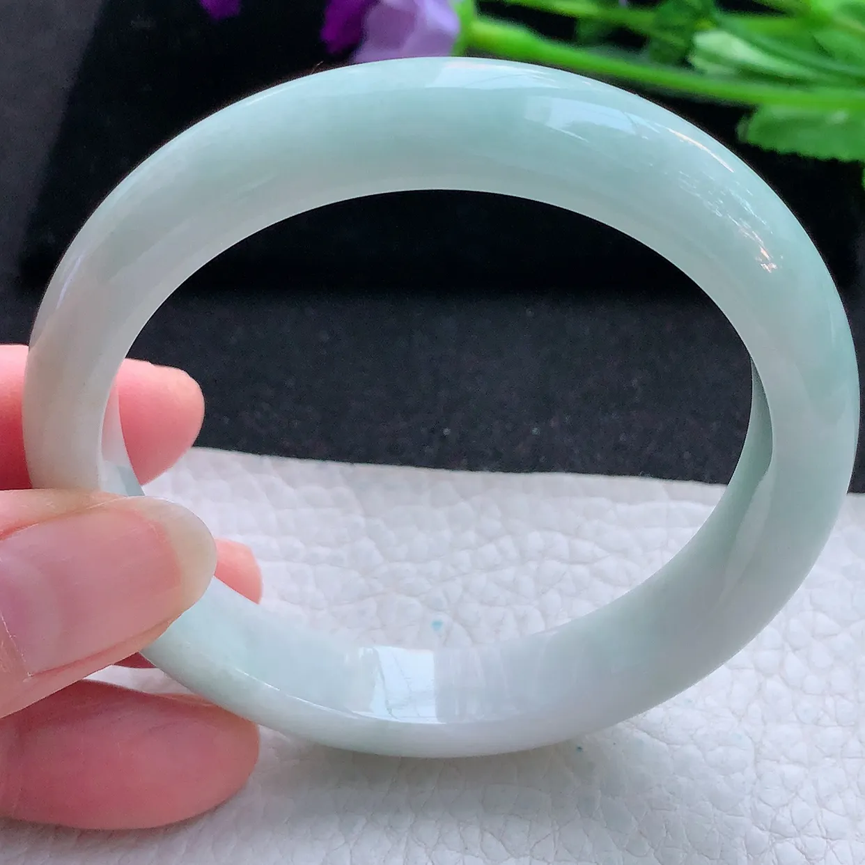 nr自然光59*12.8*9平安镯 天然翡翠A货玉手镯清新清爽宽边玉手环