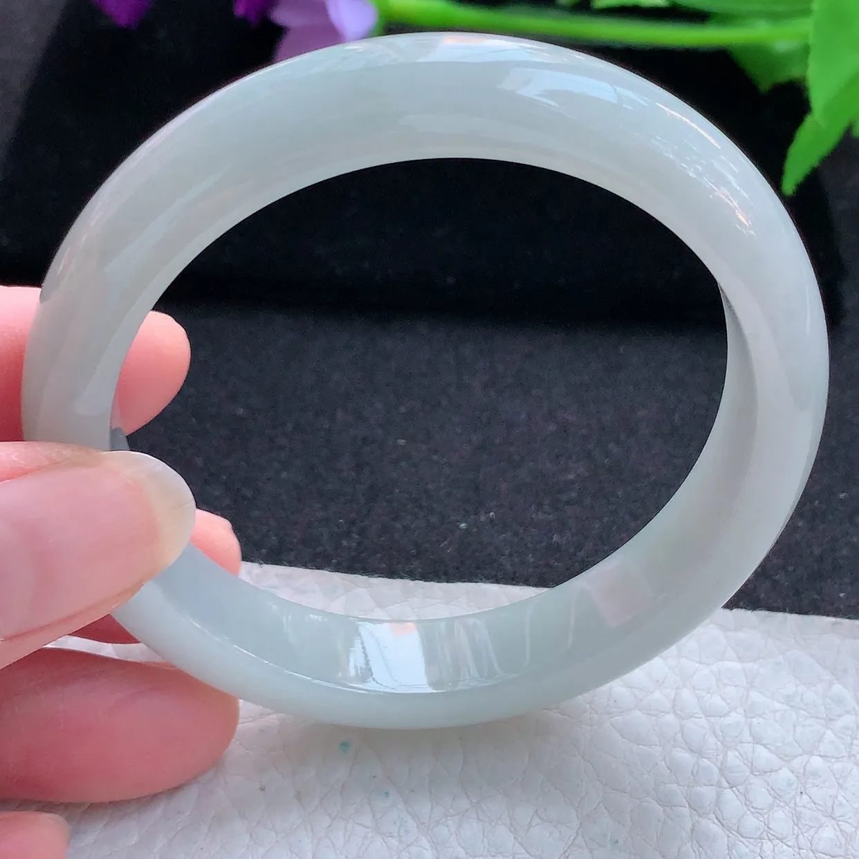 ll自然光57*12*7.8平安镯 天然翡翠A货玉手镯白月光纯美宽边玉手环