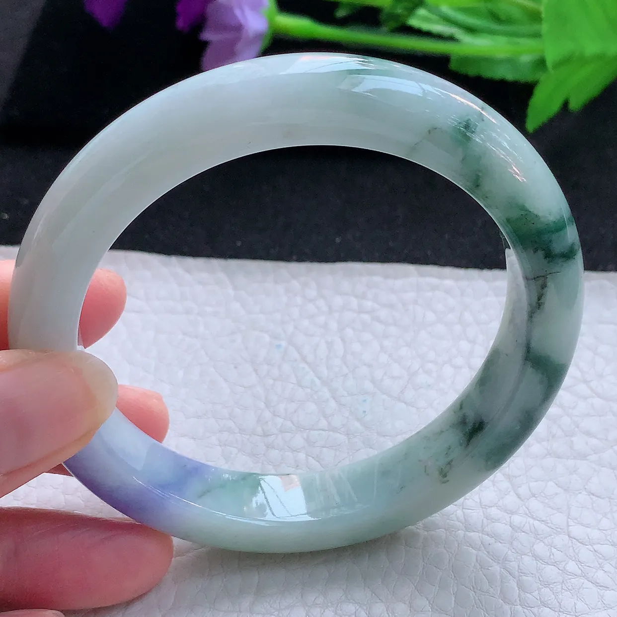 nr大圈口62*12.5*9.3平安镯 天然翡翠A货玉手镯飘花厚装宽边玉手环