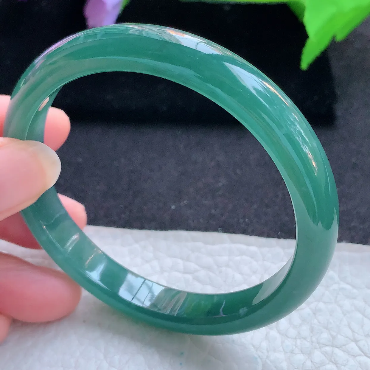 ll自然光58.5*10*7平安镯 天然翡翠A货玉手镯冰润蓝韵秀气宽边玉手环