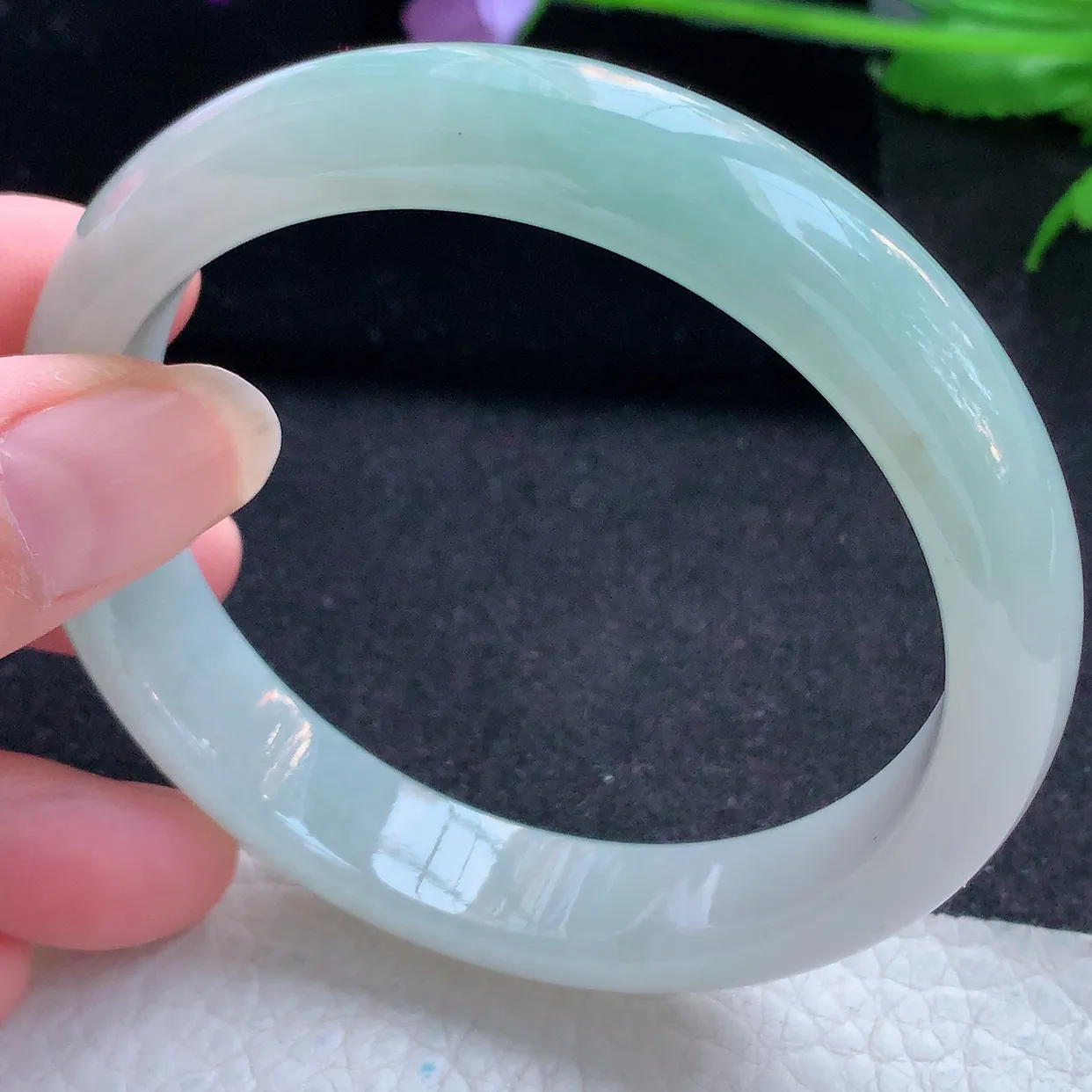 ll大圈口62*13*8平安镯 天然翡翠A货玉手镯清新晴美宽边玉手环