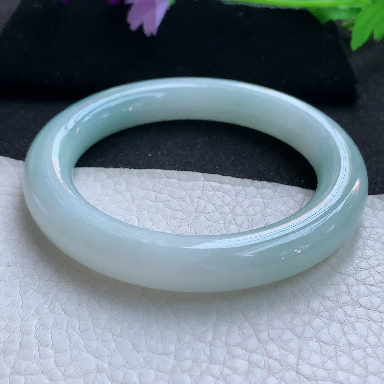 js大圈口60*12*11.8胖圆镯 天然翡翠A货玉手镯飘花大气圆条玉手环