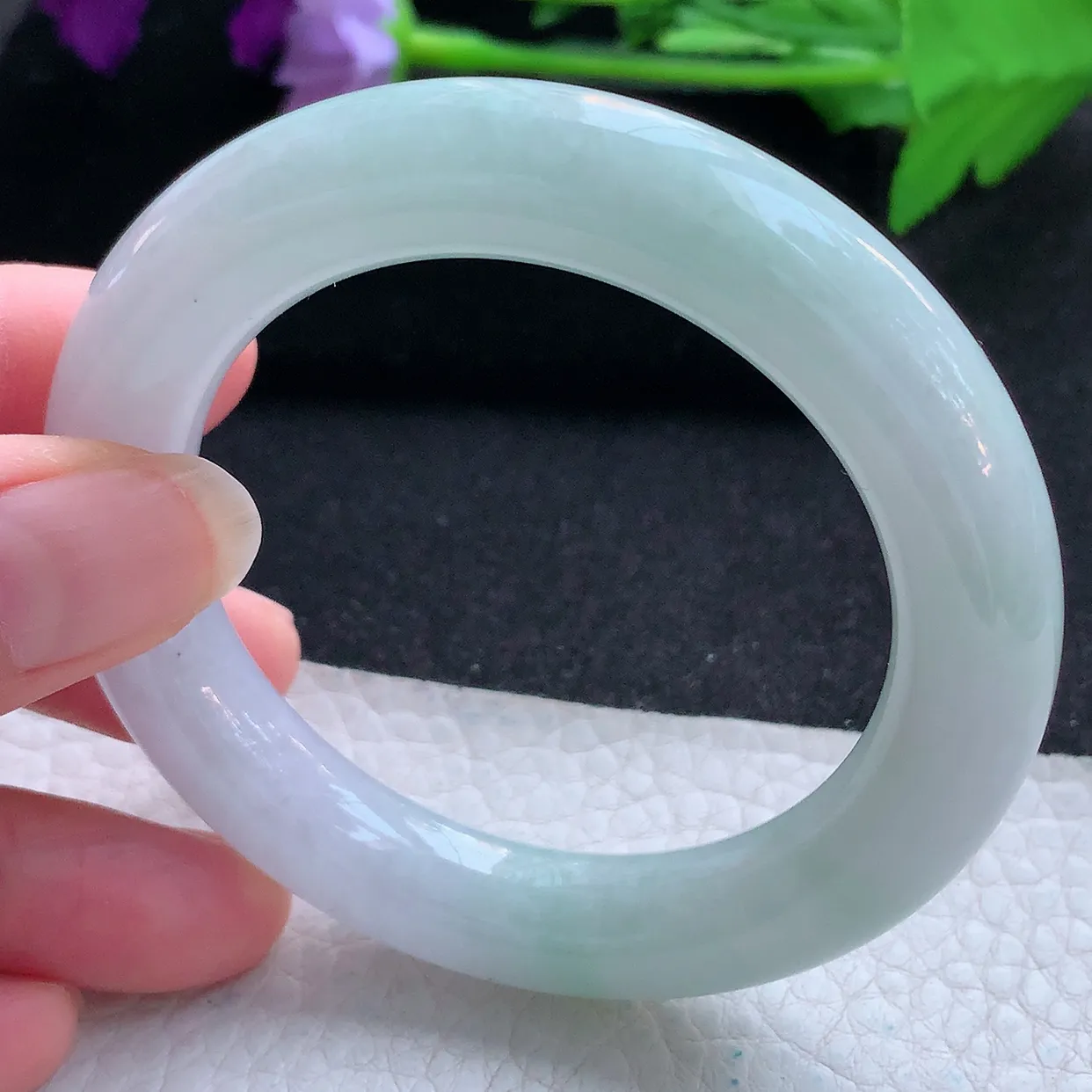 js小圈口52*11.8*11胖圆镯 天然翡翠A货玉手镯淡春带彩福镯 玉手环