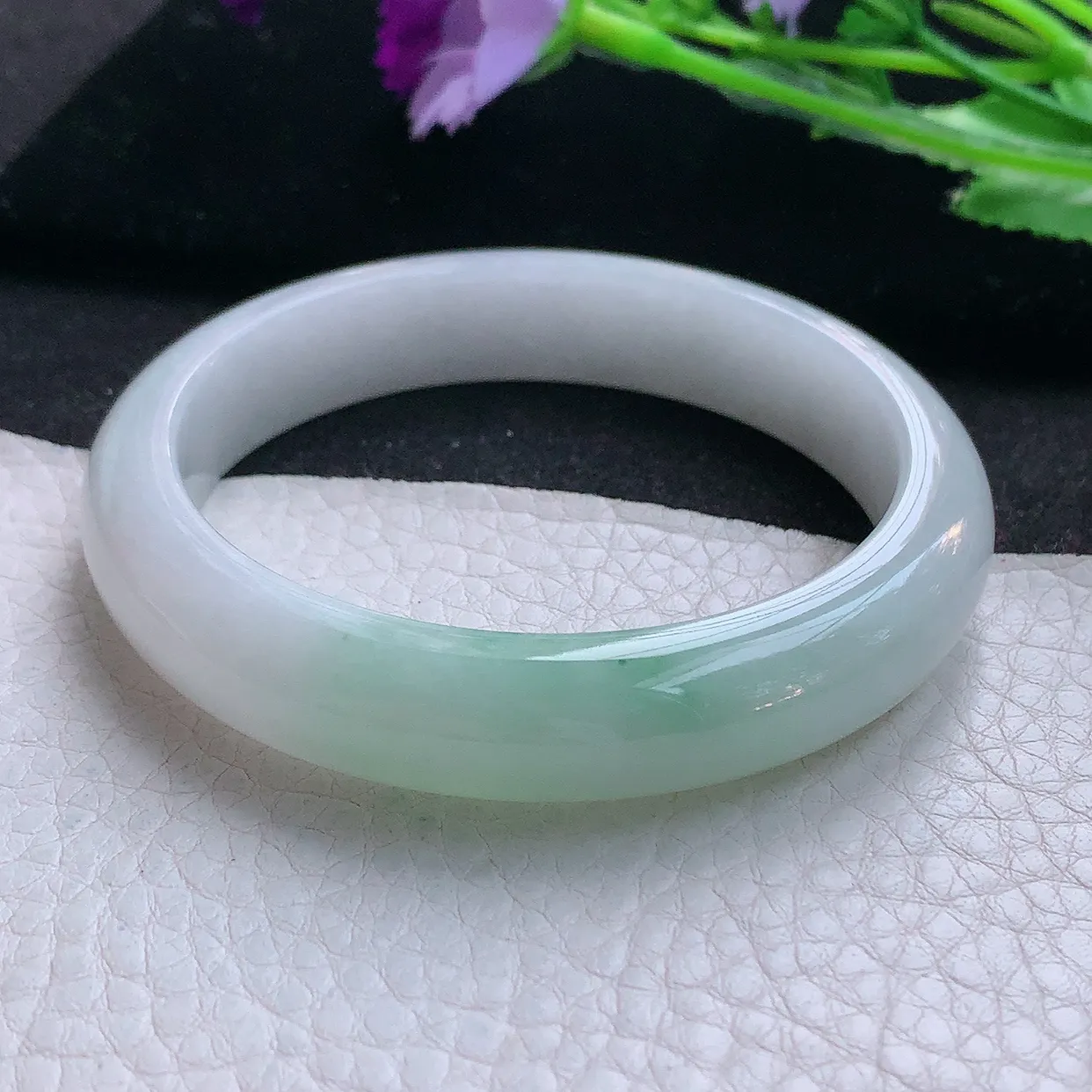 ee小圈口51*12.2*8平安镯 天然翡翠A货玉手镯清新水润宽边玉手环