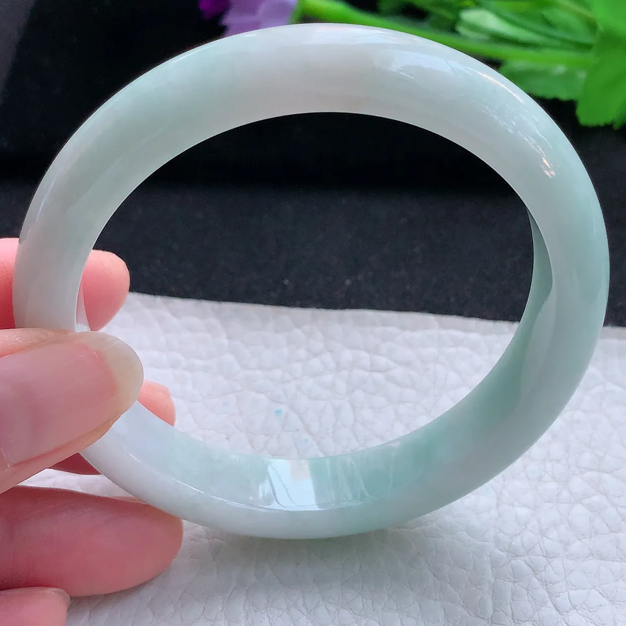 nr自然光59*12.8*9平安镯 天然翡翠A货玉手镯清新清爽宽边玉手环