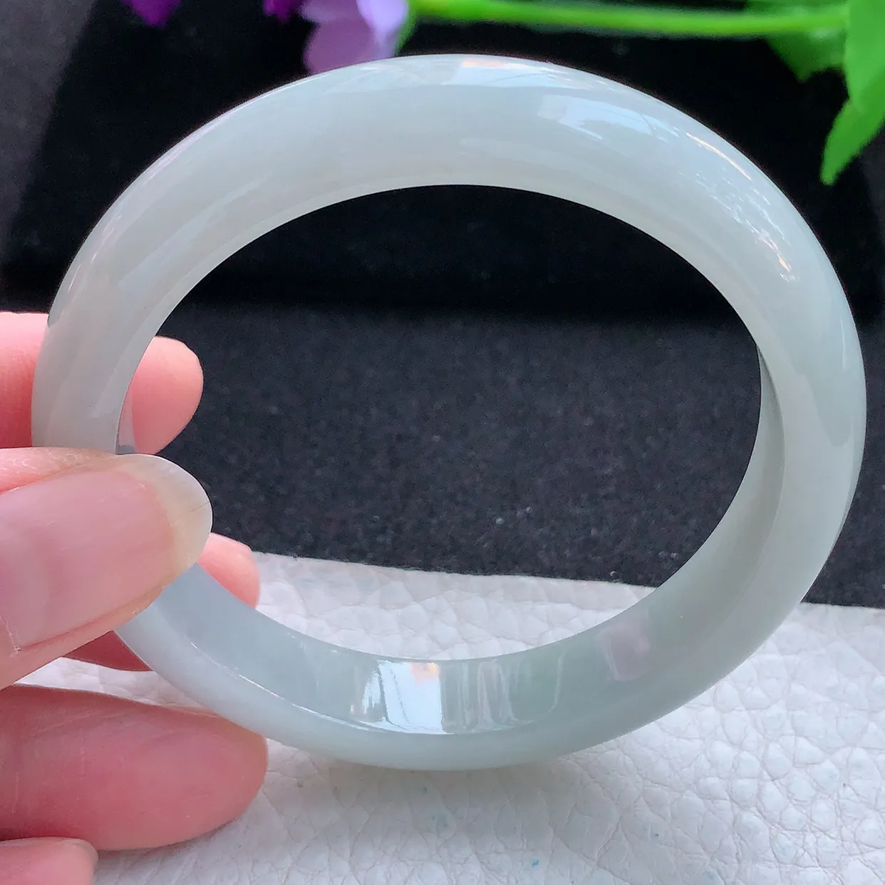 ll自然光57*12*7.8平安镯 天然翡翠A货玉手镯白月光纯美宽边玉手环