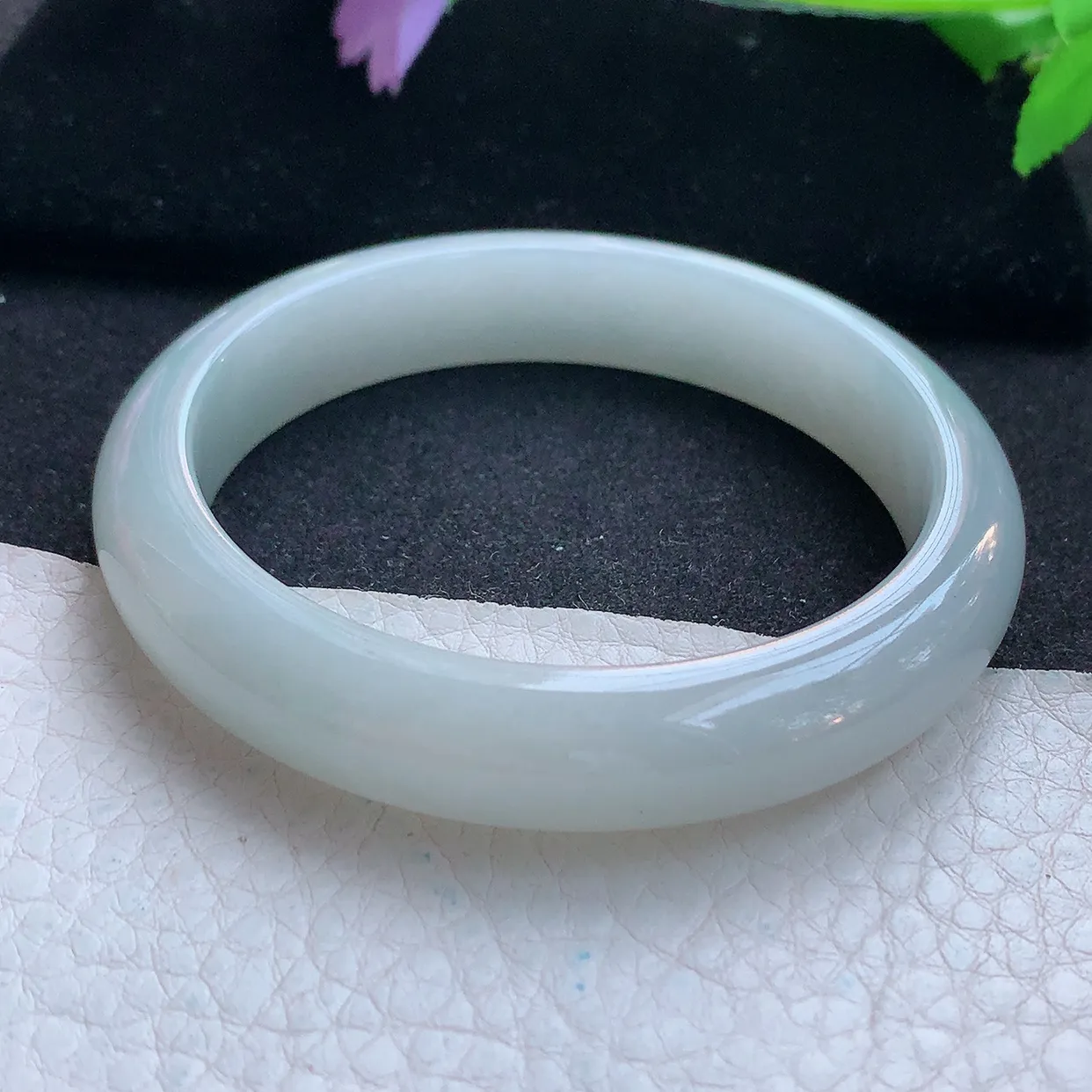 ll自然光57*12*7.8平安镯 天然翡翠A货玉手镯白月光纯美宽边玉手环