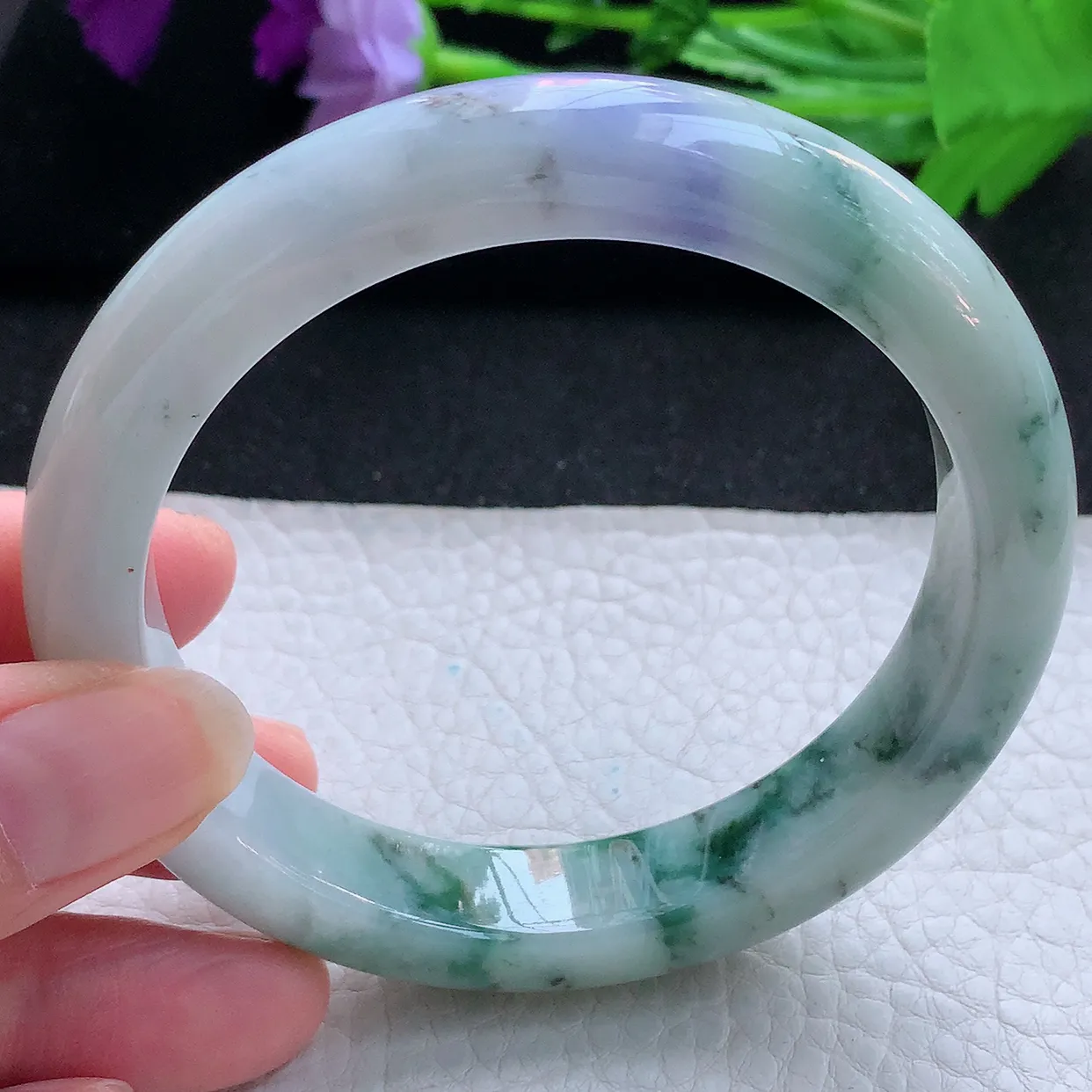 nr大圈口62*12.5*9.3平安镯 天然翡翠A货玉手镯飘花厚装宽边玉手环