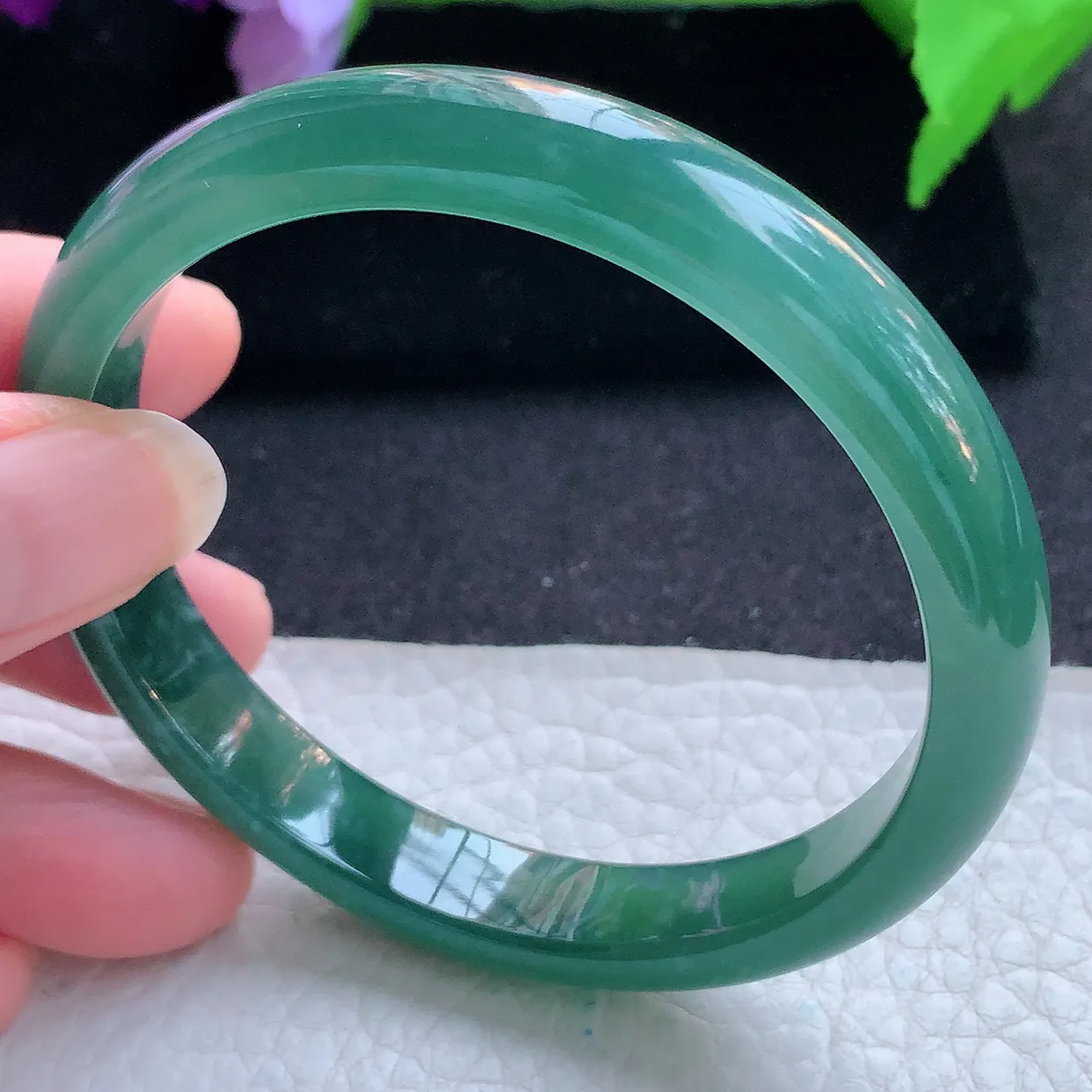 ll自然光59.5*10.2*7平安镯 天然翡翠A货玉手镯冰蓝秀气宽边玉手环