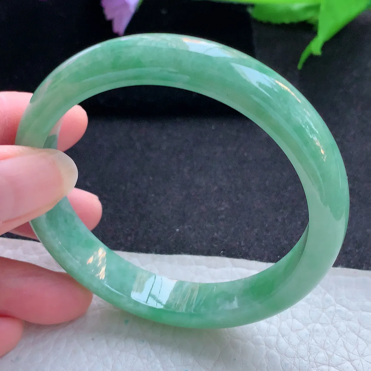 ll大圈口59.8*12*7.,平安镯 天然翡翠A货玉手镯满绿水润宽边玉手环