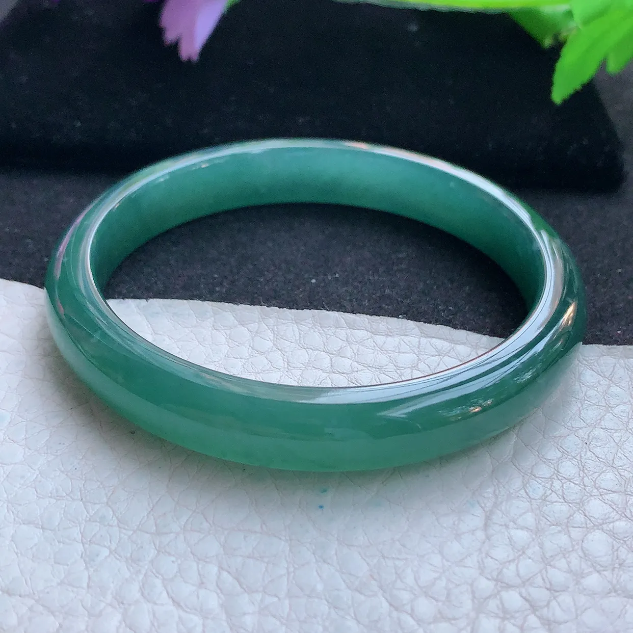 ll自然光58.5*10*7平安镯 天然翡翠A货玉手镯冰润蓝韵秀气宽边玉手环