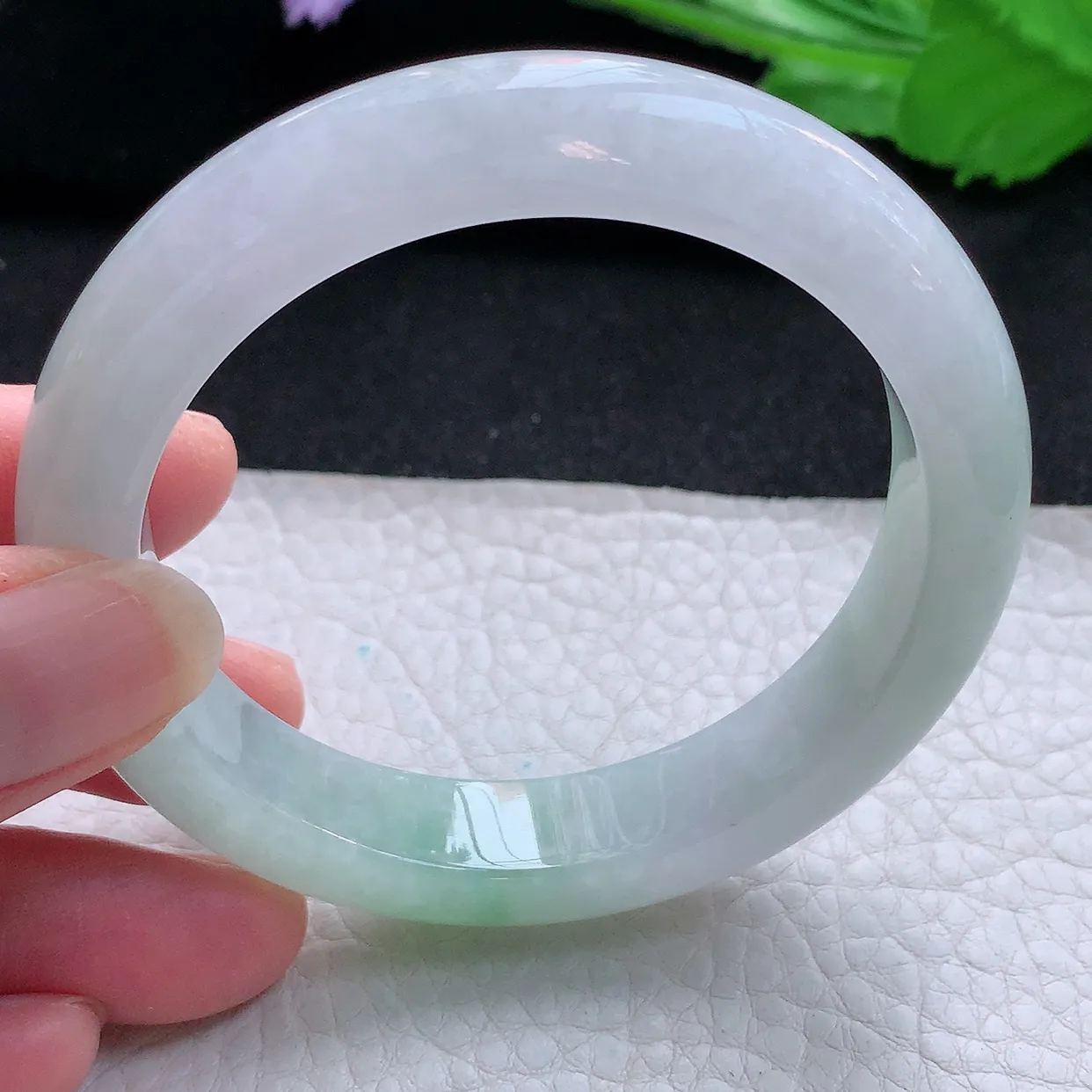 hy自然光56*12.3*8.6平安镯 天然翡翠A货玉手镯清秀宽边玉手环