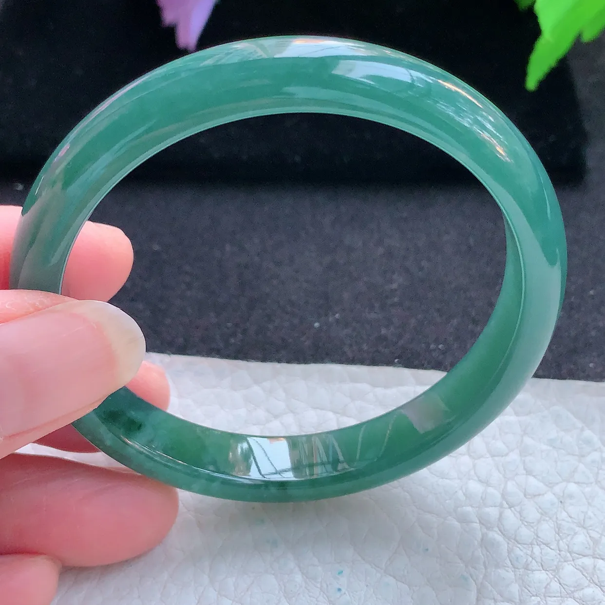 ll自然光54.5*10*6.3平安镯 天然翡翠A货玉手镯蓝韵秀气宽边玉手环