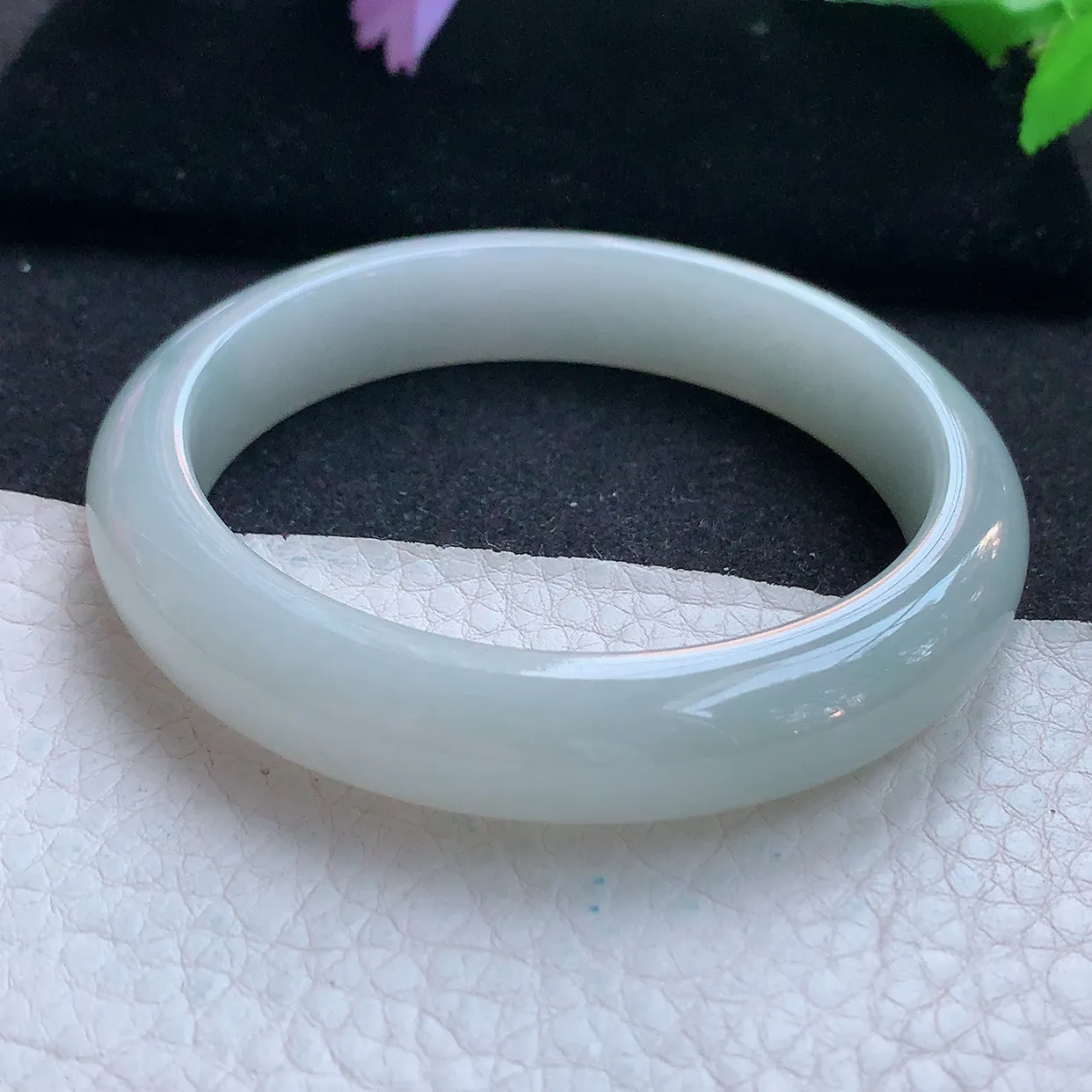 ll自然光57*12*7.8平安镯 天然翡翠A货玉手镯白月光纯美宽边玉手环