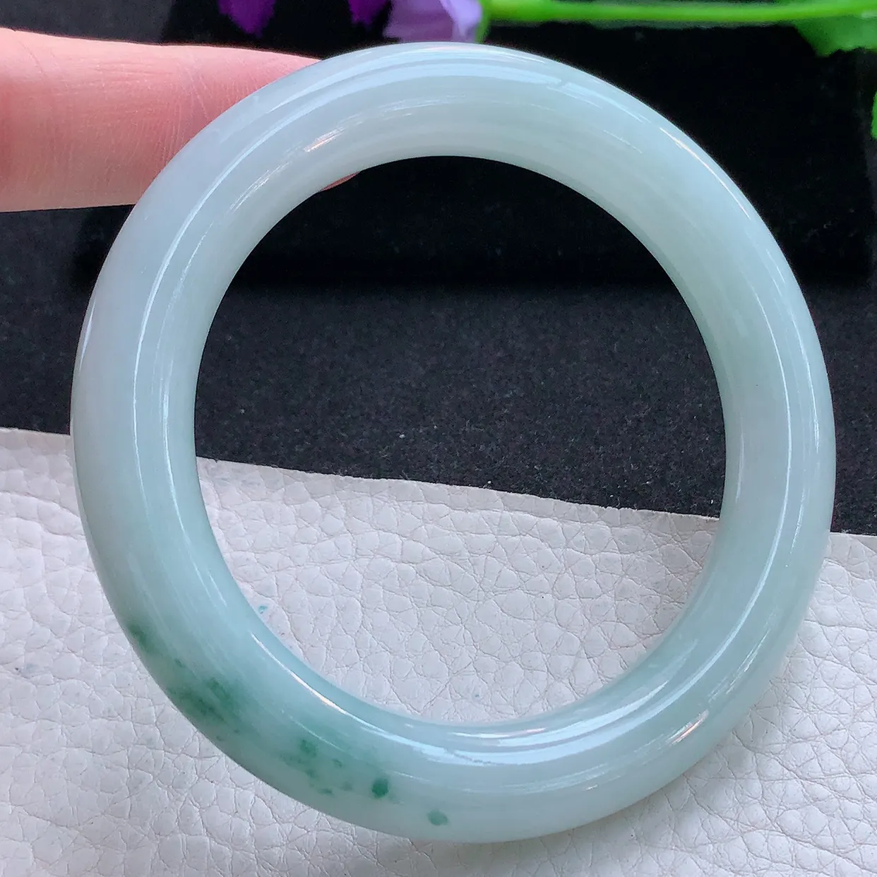 js大圈口60*12*11.8胖圆镯 天然翡翠A货玉手镯飘花大气圆条玉手环