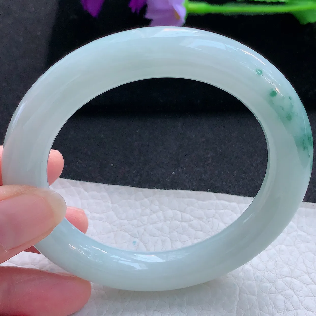 js大圈口60*12*11.8胖圆镯 天然翡翠A货玉手镯飘花大气圆条玉手环