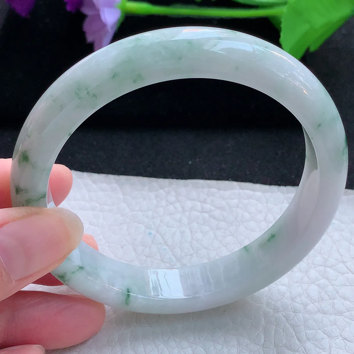 ll大圈口63*12.6*8.6平安镯 天然翡翠A货玉手镯飘花灵动宽边玉手环