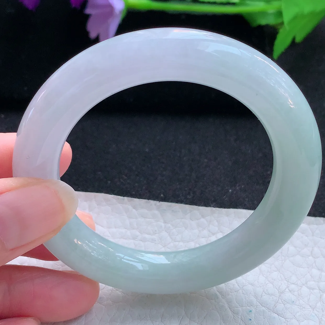 js小圈口52*11.8*11胖圆镯 天然翡翠A货玉手镯淡春带彩福镯 玉手环