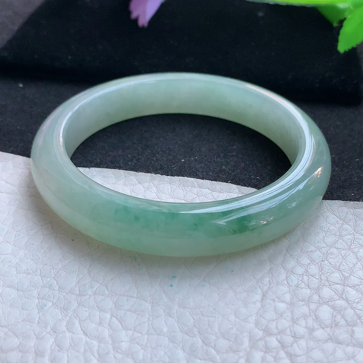 ll自然光56.5*11.3*8.2平安镯 天然翡翠A货玉手镯冰飘花清秀宽边玉手环