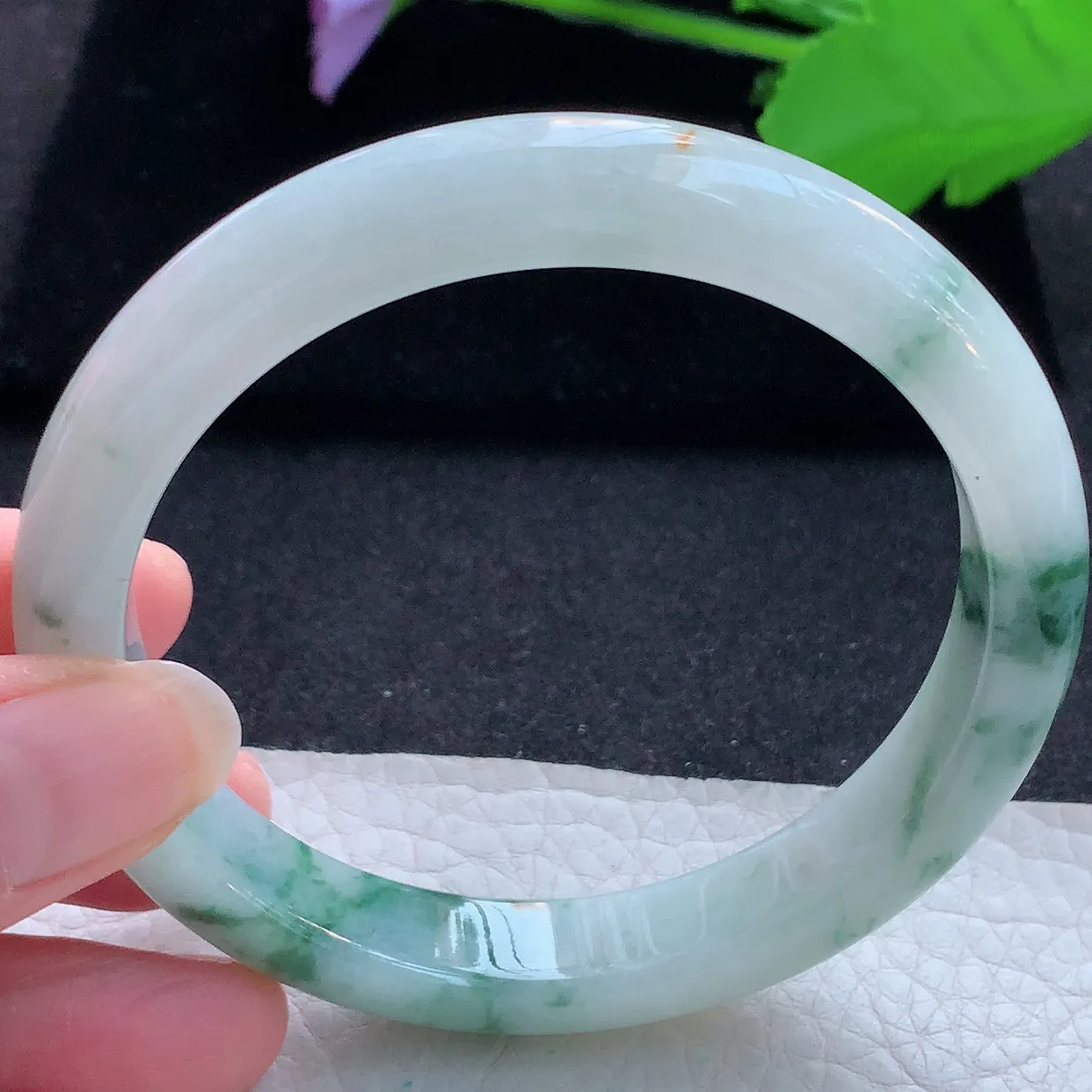 ll大圈口62.5*11.8*8.5平安镯 天然翡翠A货玉手镯飘花宽边玉手环