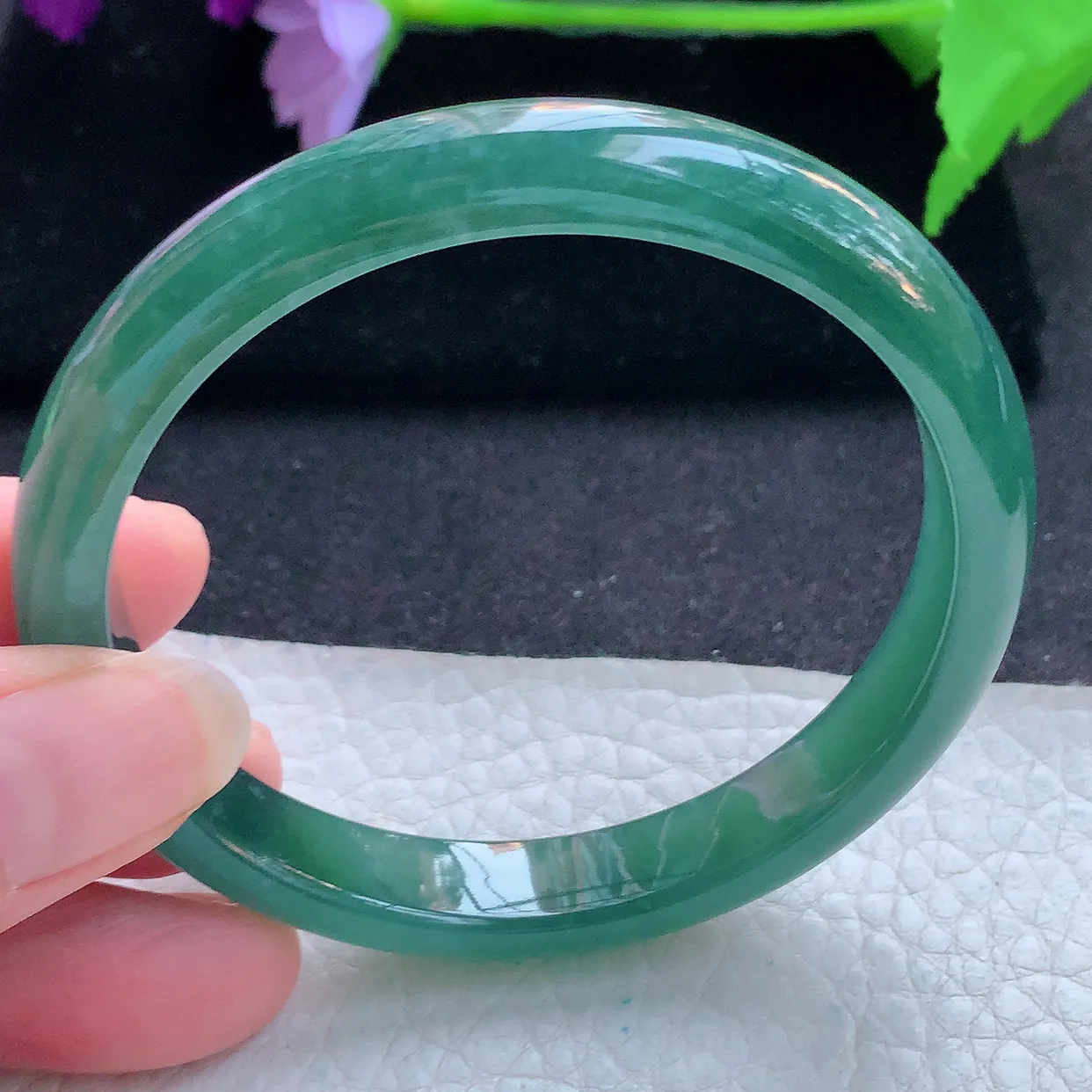 ll自然光59.5*10.2*7平安镯 天然翡翠A货玉手镯冰蓝秀气宽边玉手环