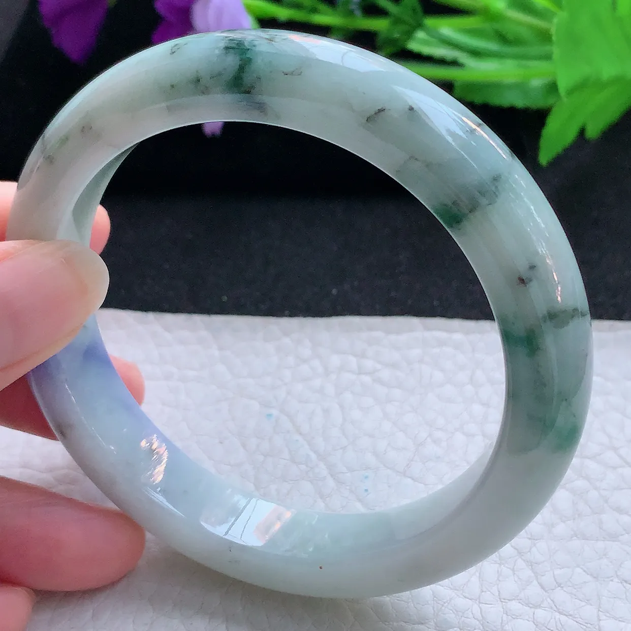 nr大圈口62*12.5*9.3平安镯 天然翡翠A货玉手镯飘花厚装宽边玉手环