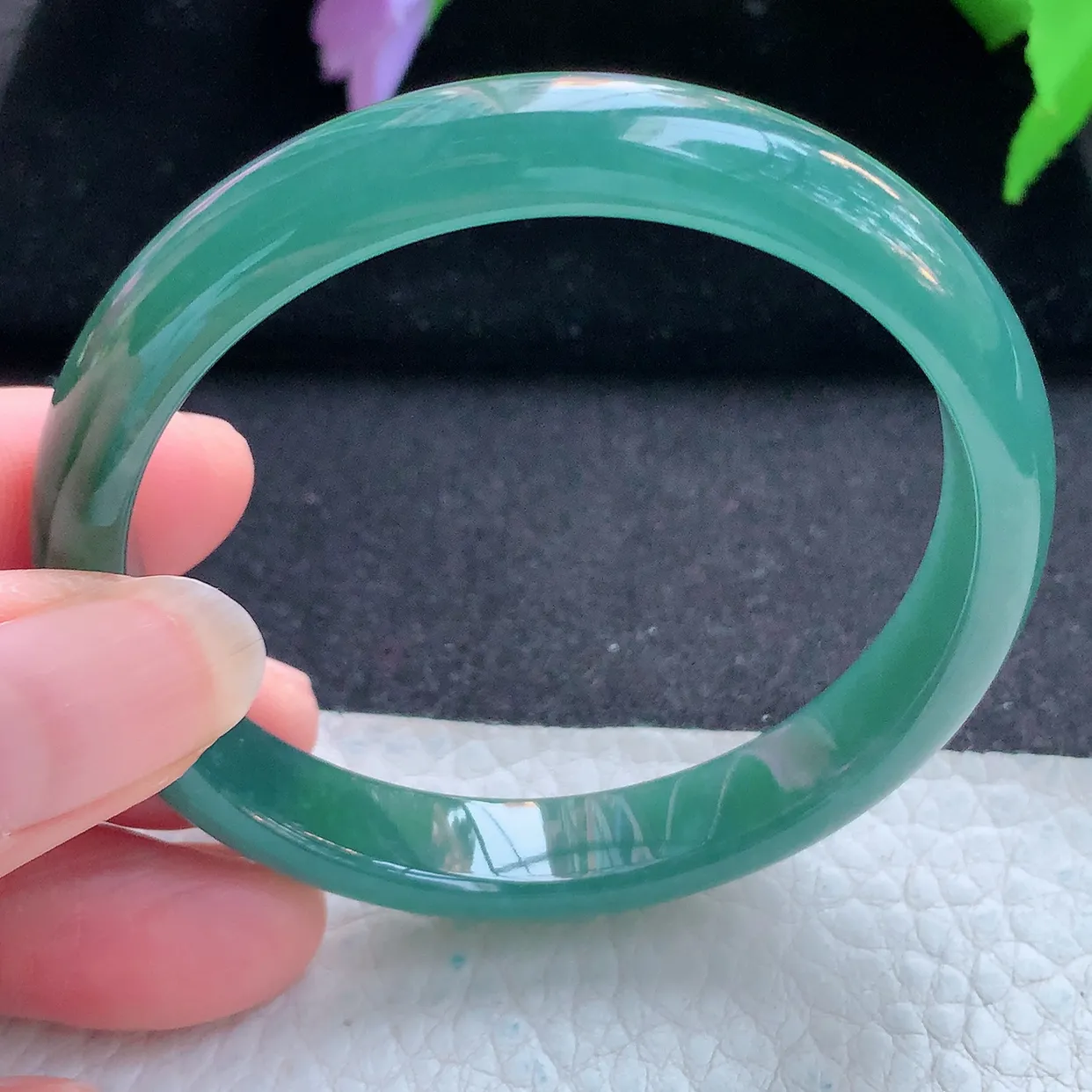 ll自然光54.5*10*6.3平安镯 天然翡翠A货玉手镯蓝韵秀气宽边玉手环