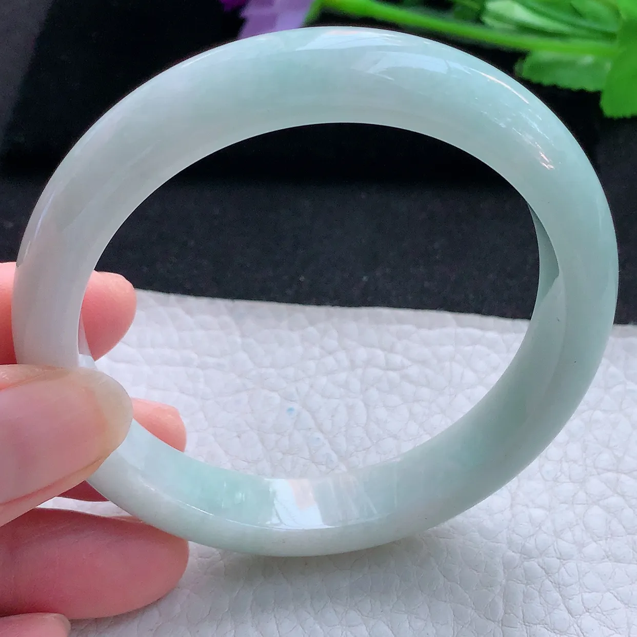 nr自然光59*12.8*9平安镯 天然翡翠A货玉手镯清新清爽宽边玉手环