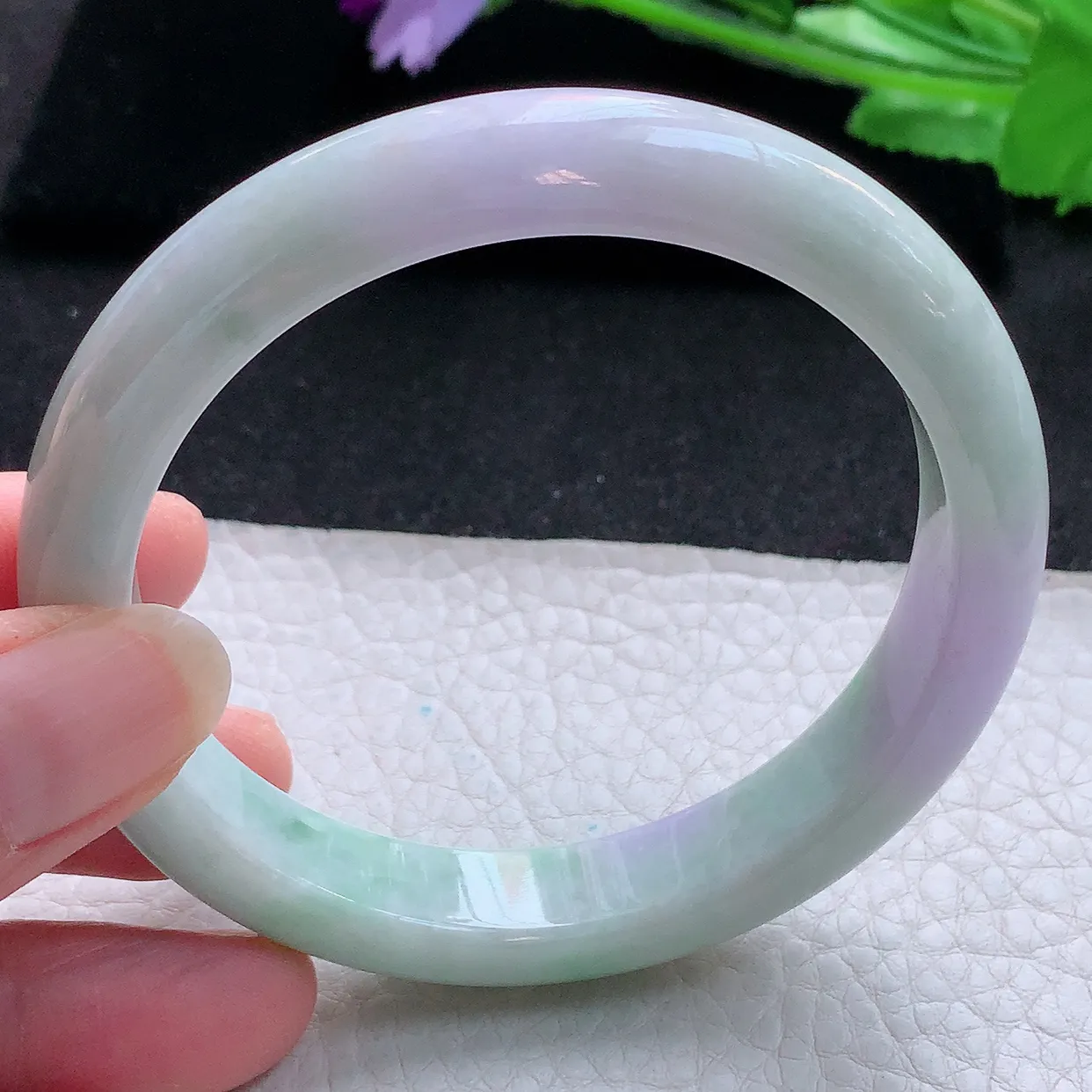 ss大圈口60*11.8*8.2平安镯 天然翡翠A货玉手镯春带彩清秀宽边玉手环