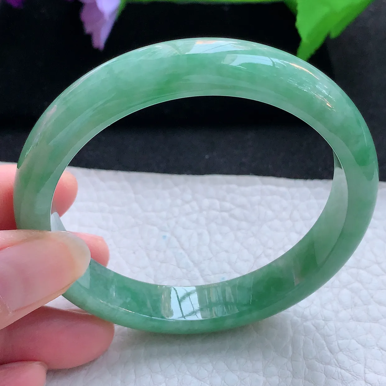 ll大圈口59.8*12*7.,平安镯 天然翡翠A货玉手镯满绿水润宽边玉手环